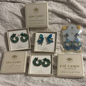 14K gold plated Eye Candy by Green and Blue Earrings Set